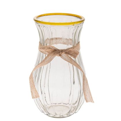 Стъклена ваза прозрачна със златен кант 13X23CM