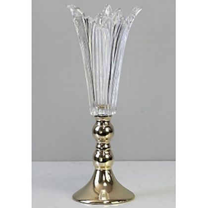 Стъклена ваза със златна метална основа 16x16x38CM