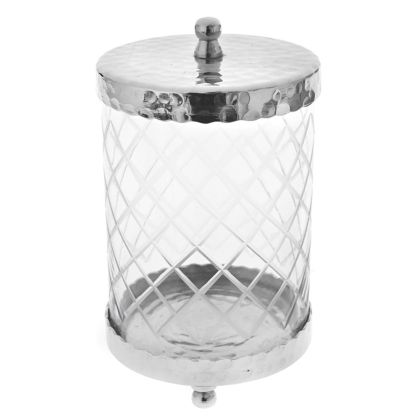 Стъклена ваза със сребриста метална основа и капак 11X18CM