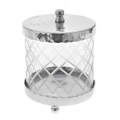 Стъклена ваза със сребриста метална основа и капак 11Χ14CM