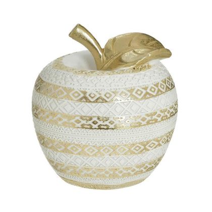 Декоративна ябълка от полирезин цвят бял/златен Φ13Χ14