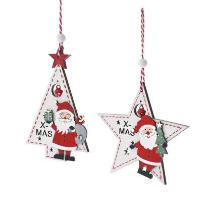  XMAS SET 2 WHITE WOODEN STAR TREE ORNAMENTS 10Χ11CM