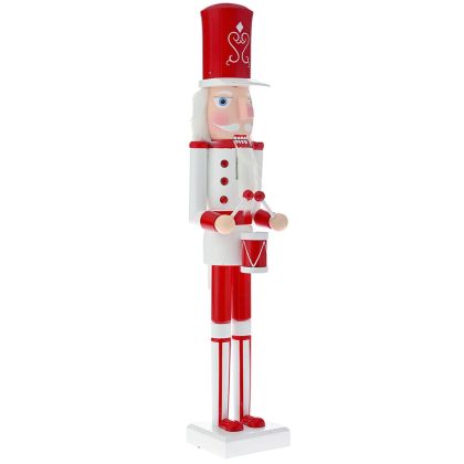  XMAS WHITE RED WOODEN NUTCRAKER 11X10X55CM