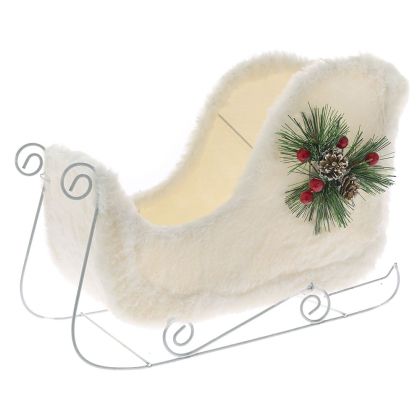  XMAS FABRIC WHITE SLEIGH 35CM