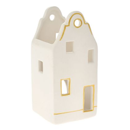  XMAS WHITE AND GOLD CERAMIC CANDLEHOLDER HOUSE 11X8X18CM