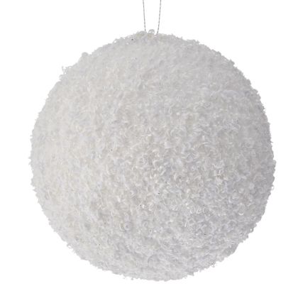  CHRISTMAS WHITE GLITTER FOAM BAUBLE 12CM