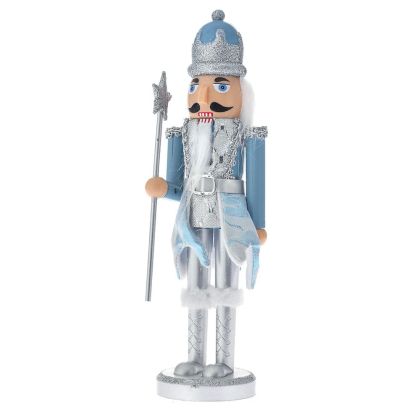  BLUE SILVER PLASTIC NUTCRACKER HOLDING A SCEPTER 5X17CM