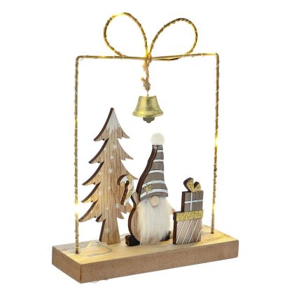  XMAS GOLD WOODEN GIFT DESIGN WITH LED LIGHTS 15X5X21CM