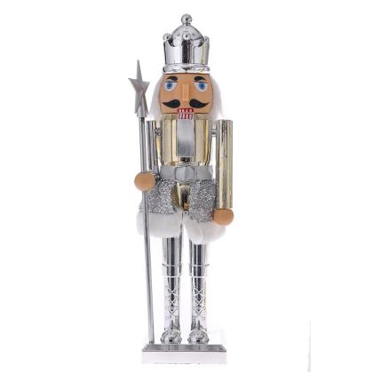  SILVER PLATED PLASTIC NUTCRACKER HOLDING A SCEPTER 10x38CM