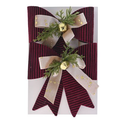  XMAS SET 2 BURGUNDY FABRIC RIBBONS 13X20CM