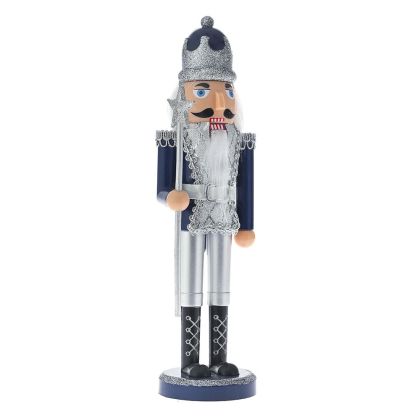  BLUE SILVER PLASTIC NUTCRACKER HOLDING A SCEPTER 5X17CM