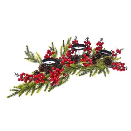  XMAS CANDLE HOLDER WITH RED BERRIES 65CM