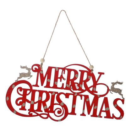  RED WOODEN DOOR SIGN MERRY CHRISTMAS 40X20CM