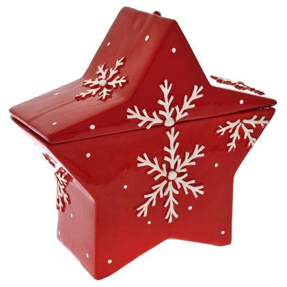  RED WITH WHITE SNOWFLAKES CERAMIC COOKIE JAR STAR 25Χ10Χ24CM