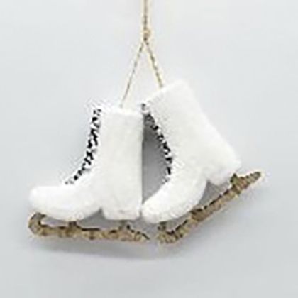  XMAS WHITE FRABIC HANGING ICE SKATES ORNAMENT 10CM