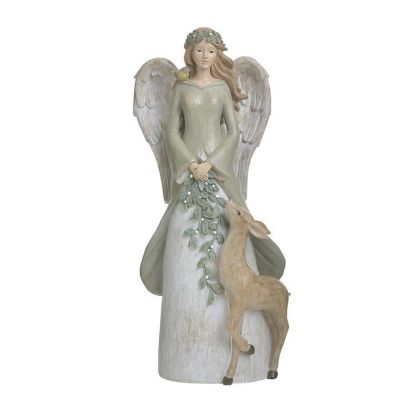 Коледен ангел от полирезин цвят сив/бежов 20X13X45