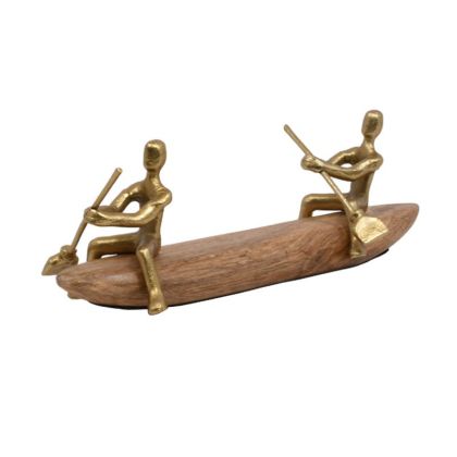 BOAT SCULPTURE 16019 WOOD NATURAL METAL GOLD