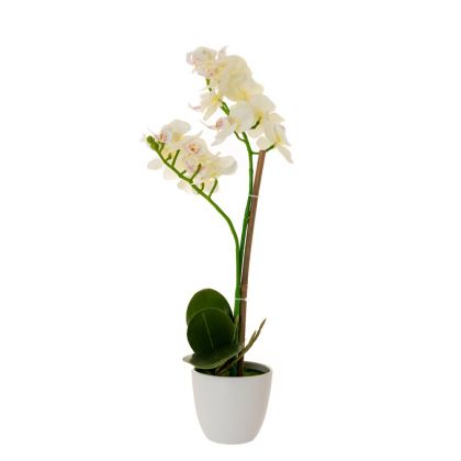 Изкуствена орхидея в кремаво, 43см в керамична саксия