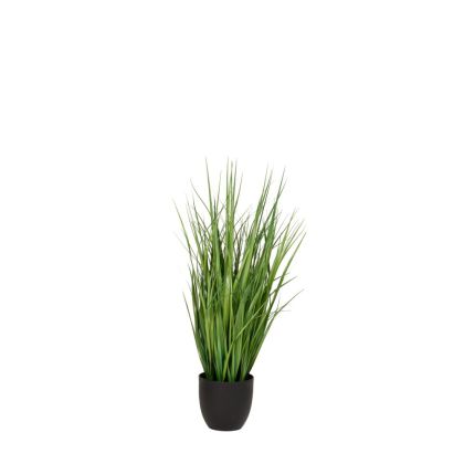 Изкуствена трева в черна пластмасова саксия d15x75см