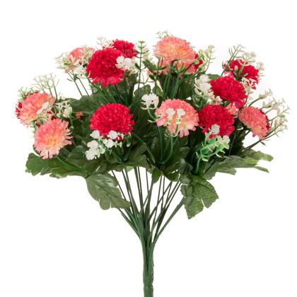 ARTIFICIAL RINK RED CHRYSANTHEMUM X18 BOUQUET 35CM