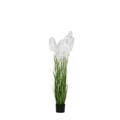 ARTIFICIAL WHITE PAMPAS GRASS Χ3 D15X125CM IN BLACK PLASTIC POT