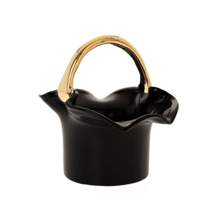 Черна керамична кошница със златна дръжка 21x17x20 см