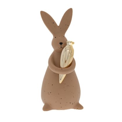 CERAMIC BROWN BUNNY WITH GOLD CARROT 11X10X23CM