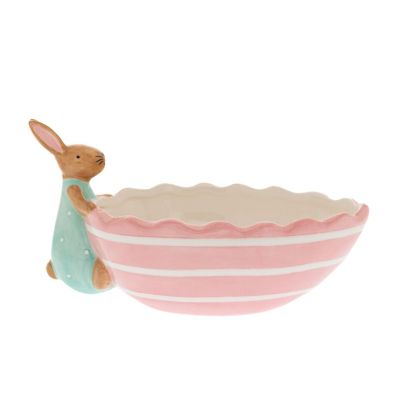 CERAMIC BUNNY WITH PINK EGG BOWL 22X13X12CM