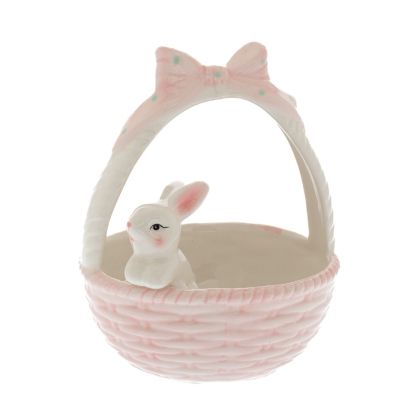 CERAMIC PINK BUNNY BASKET 12X12X16CM