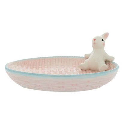 CERAMIC PINK OVAL PLATE WITH BUNNY 26X19X10CM