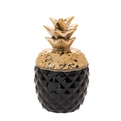 Декоративна черна керамична ваза със златно покритие ананас d9x17см