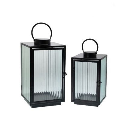 DECO BLACK METALLIC LANTERN SET 2 22X22X40 18X18X32CM