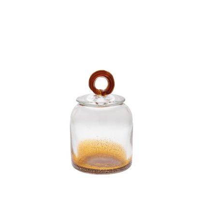 Стъклена ваза прозрачно-кафява с капак 12x18.5см
