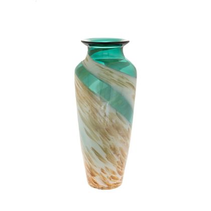 Декоративна стъклена ваза в прозрачно-тюркоазено-кремаво 13x31см