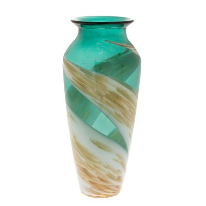 Декоративна стъклена ваза в прозрачно-тюркоазено-кремаво 16x36см