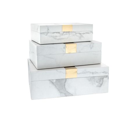 Декоративни кутии с текстура бял-сив мрамор 3 бр. 34x24x12см 30x20x10см 26x16x8см