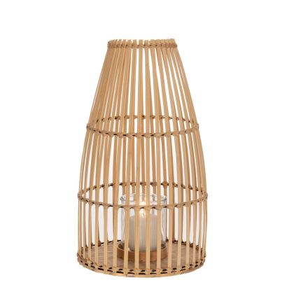 DECO NATURAL COLOR BAMBOO LANTERN D28x48CM W GLASS SIZE D10x12CM