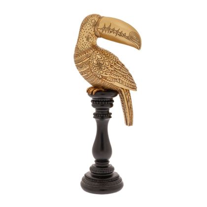 DECO RESIN GOLD TOUCAN FIGURE ON BLACK BASE 14X10X36CM