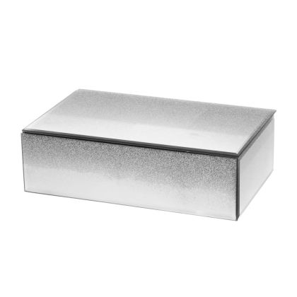 DECO SILVER GLASS JEWELRY BOX 21x13x6.5CM