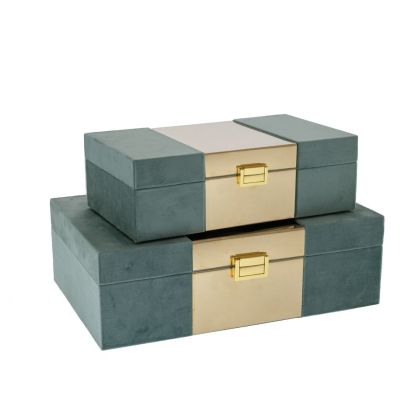 Кутии за бижута комплект 2бр плюшени цвят мента 31.5x21x10.5/25x15x8