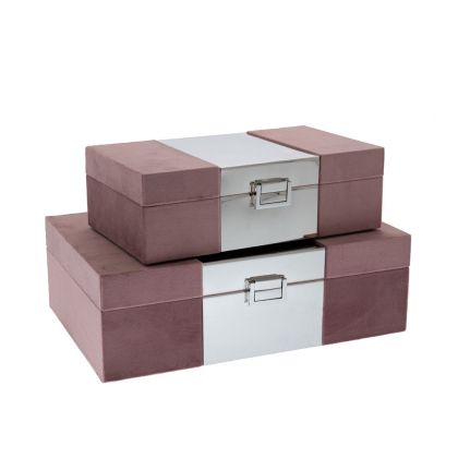 Кутии за бижута комплект 2бр плюшени в розов цвят 31.5x21x10.5/25x15x8