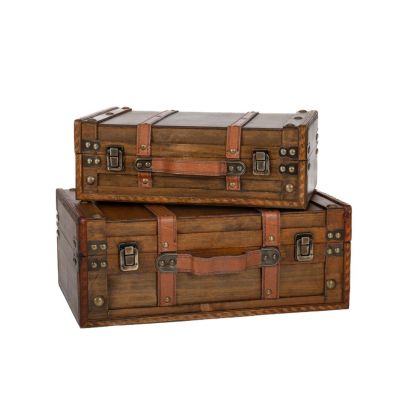 Дървени кафеви кутии-куфар сет 2бр 40x26x15.5CM/34x21x12CM
