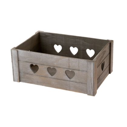 Сива дървена кутия за съхранение с изрязано сърце 29x19x12 см