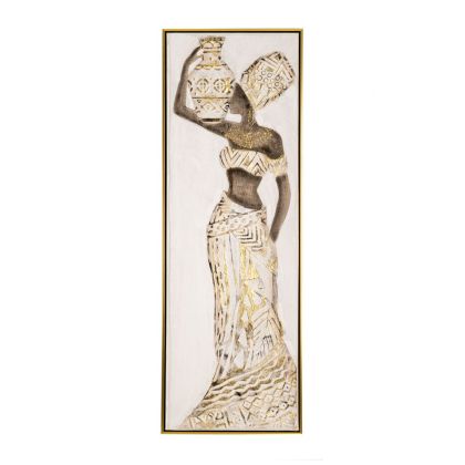 Маслена картина принт на черна момиче с кремава рокля и златна рамка 42.5x4.5x122.5 см