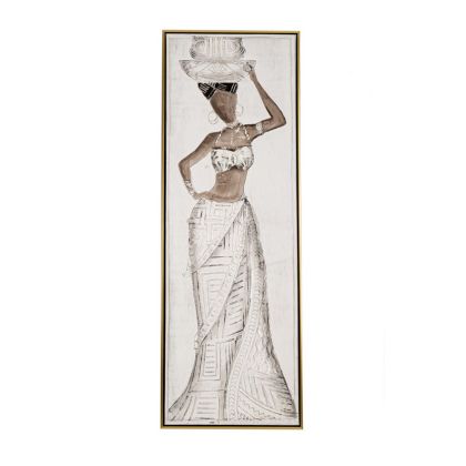 Маслена картина принт на черна момиче с кремава рокля и златна рамка 42.5x4.5x122.5 см