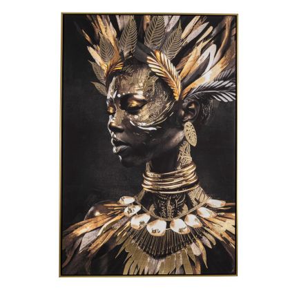 Маслена картина принт на черна жена със златен дизайн на златна рамка 82x4x122 см