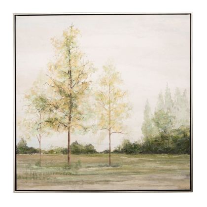 Маслена картина принт на зелени дървета и пейзаж в сребърна рамка 82.5x4.5x82.5 см