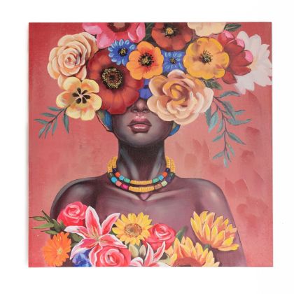 Маслена картина принт африканска жена с цветя 100x3x100 см