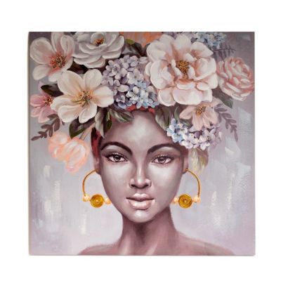 Маслена картина принт жена с цветя в косата 100x3x100 см
