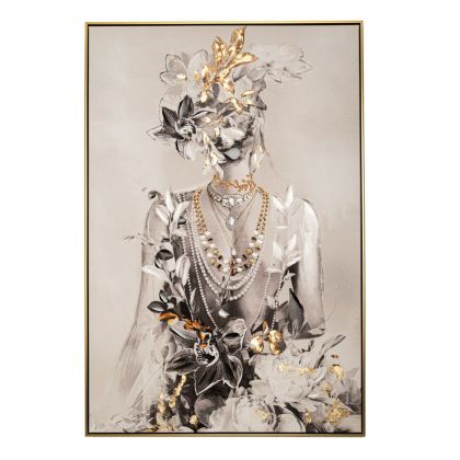 Маслена картина принт на жена с бяла рокля в златна рамка 82.5Χ4.5Χ122.5CM